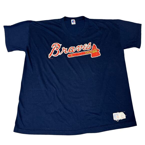 Vintage Russell Athletic Atlanta Braves T-Shirt Size XXL 90’s V-Neck - Picture 1 of 4